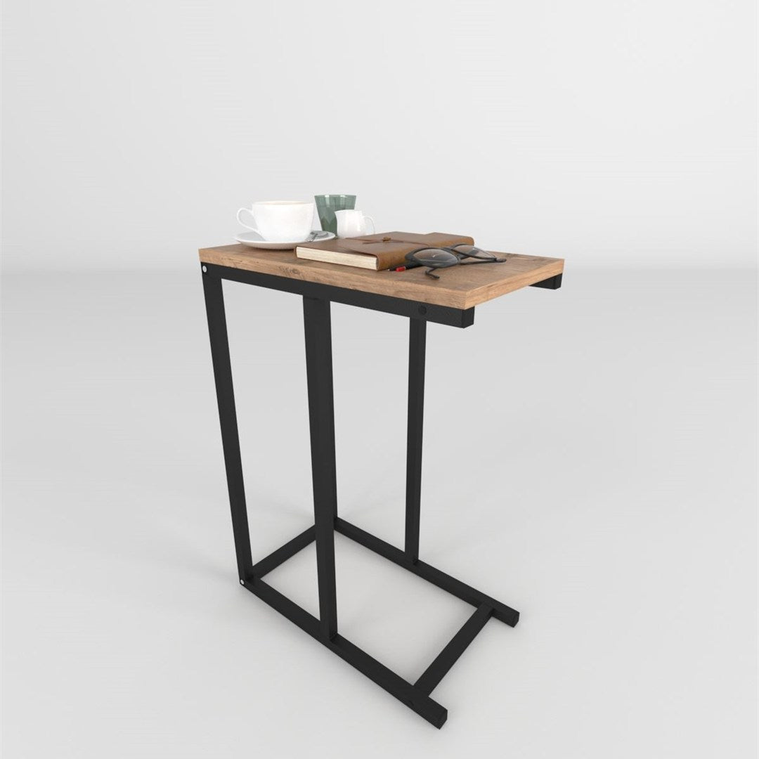 Masuta laterala din metal 45 x 25 cm, side table, masuta canapea compacta, cadru metalic + blat PAL melaminat 18 mm, greutate redusa se misca usor, perfecta langa canapea sau pat, stil modern industrial Pin natur - vedere principala