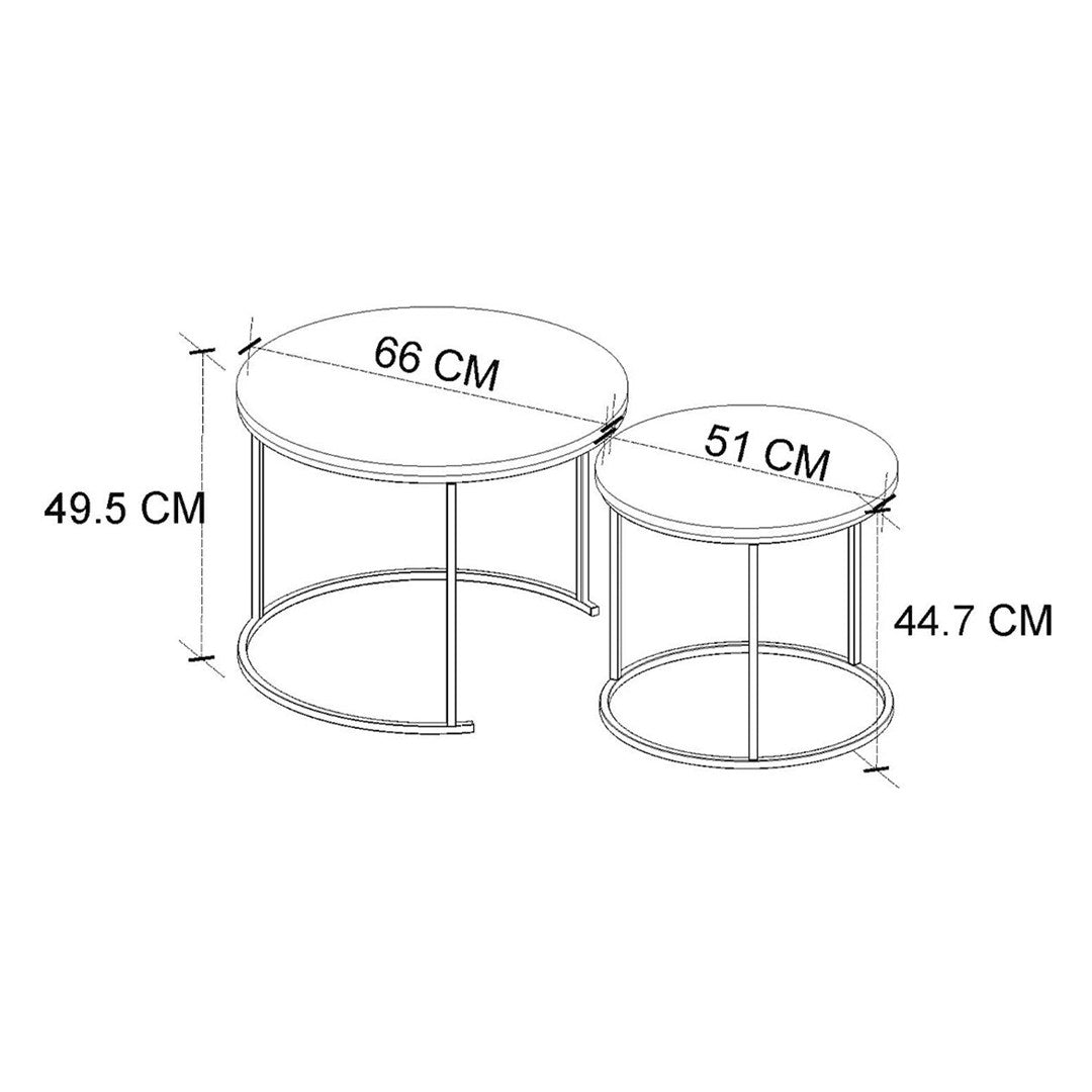 Set 2 masute Hilal Zigon, masute cafea 60 x 50 cm, stil Zigon se imping una sub alta, picioare metalice + blat PAL melaminat 18 mm clasa E1, perfecte living birou sau apartament mic, stil modern scandinav Pin natur - detaliu 7