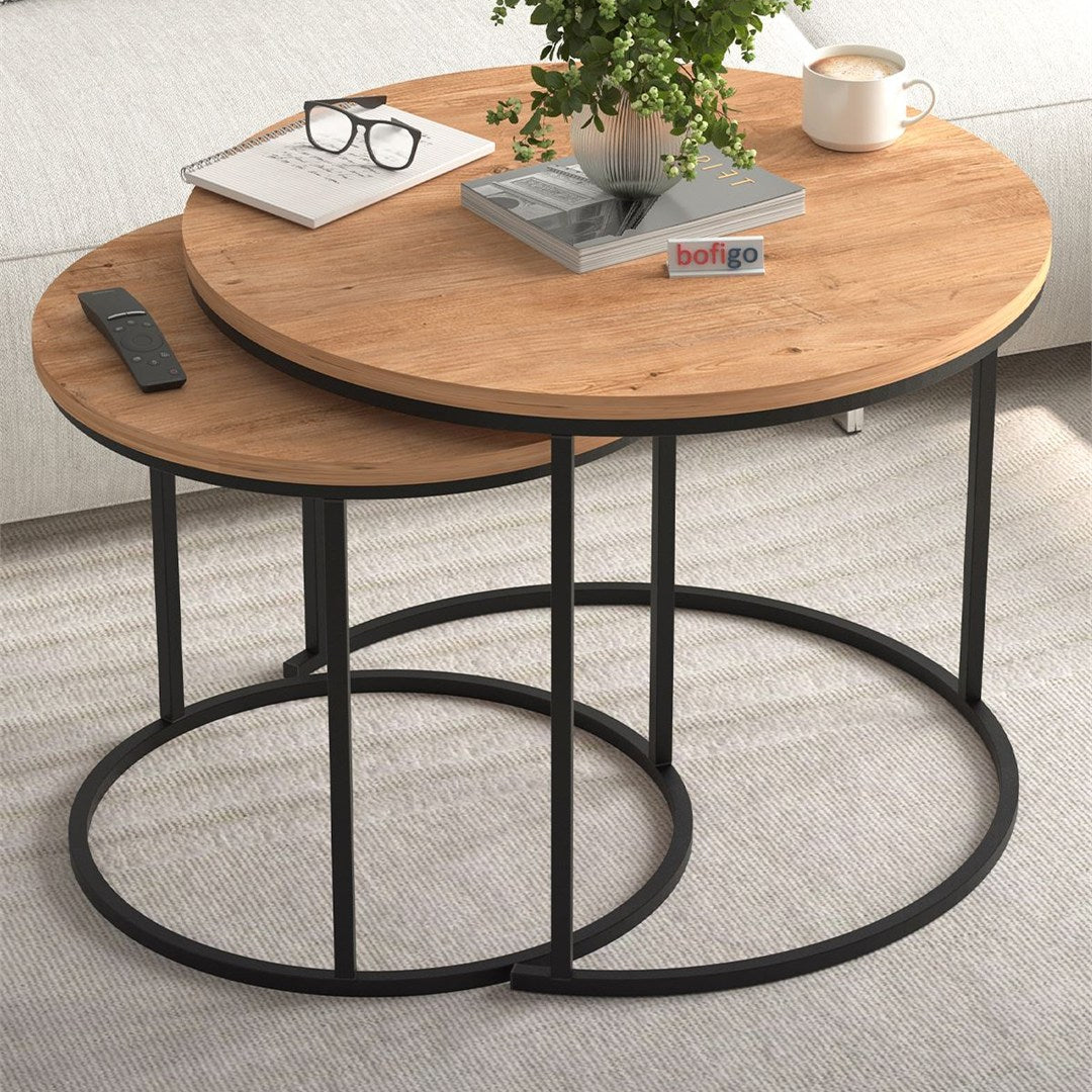 Set 2 masute Hilal Zigon, masute cafea 60 x 50 cm, stil Zigon se imping una sub alta, picioare metalice + blat PAL melaminat 18 mm clasa E1, perfecte living birou sau apartament mic, stil modern scandinav Antracit - detaliu 9