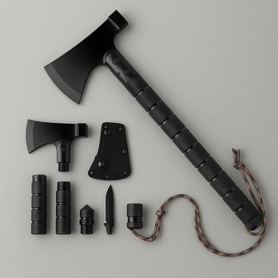 Topor Tactic Multifunctional pentru Camping cu Accesorii Intercambiabile