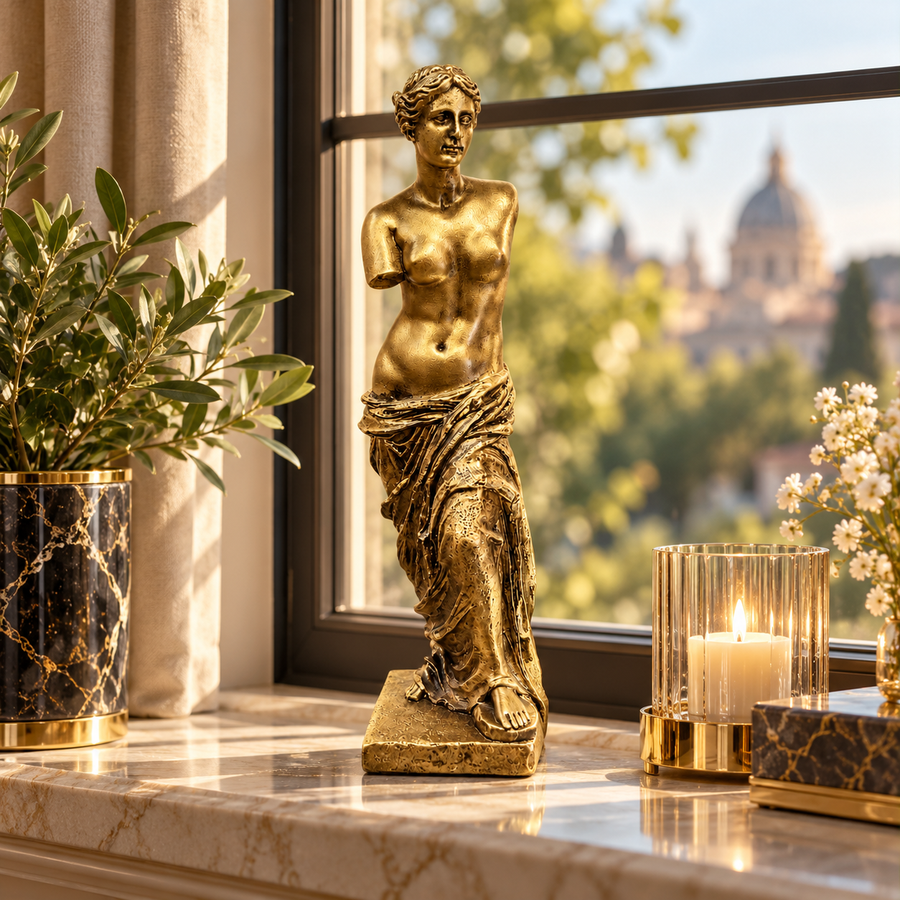 Statuetă Decorativă Venus din Milo, Stil Clasic Greco-Roman, Rășină, Finisaj Auriu Antichizat – 27 cm - detaliu produs