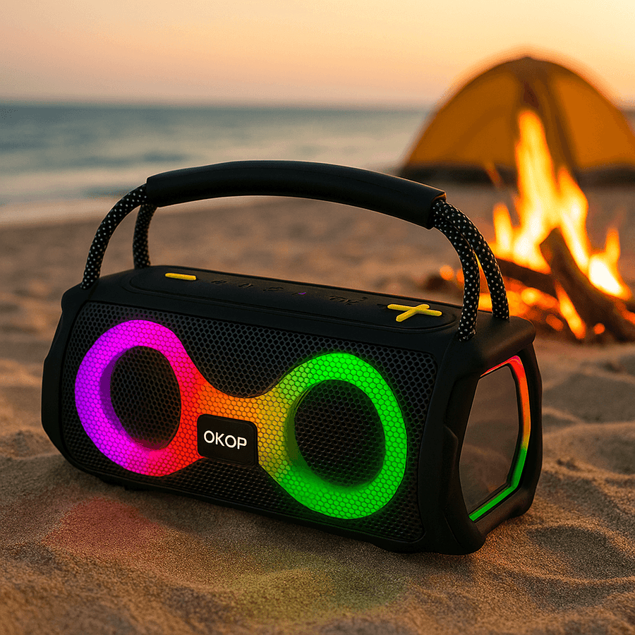 Boxa Portabila Bluetooth OKOP KP-812 cu iluminare LED RGB si Maner