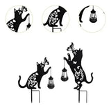 Set 2 Decoratiuni Solare de Gradina Pisica Neagra cu Felinar LED Fluture Metal - detaliu produs