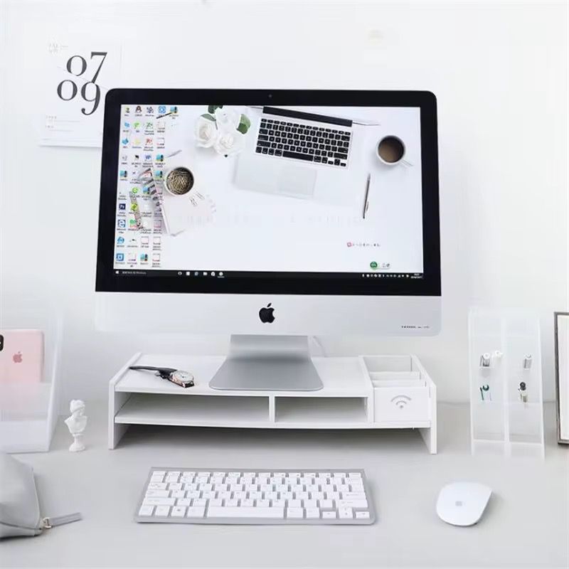 Suport pentru monitor cu 2 niveluri, 49 × 20,4 × 10 cm, alb