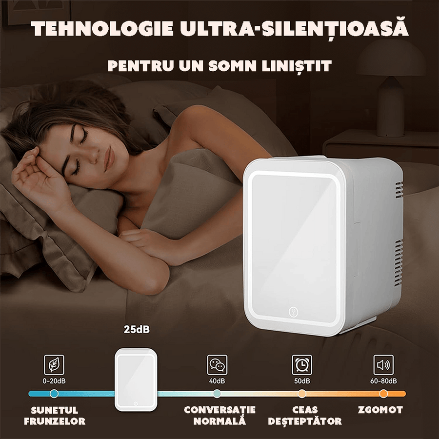 Mini Frigider pentru Cosmetice, functie de Racire si Incalzire, capacitate 4 litri, cu Oglinda si Iluminare LED, 12 V si 220 V