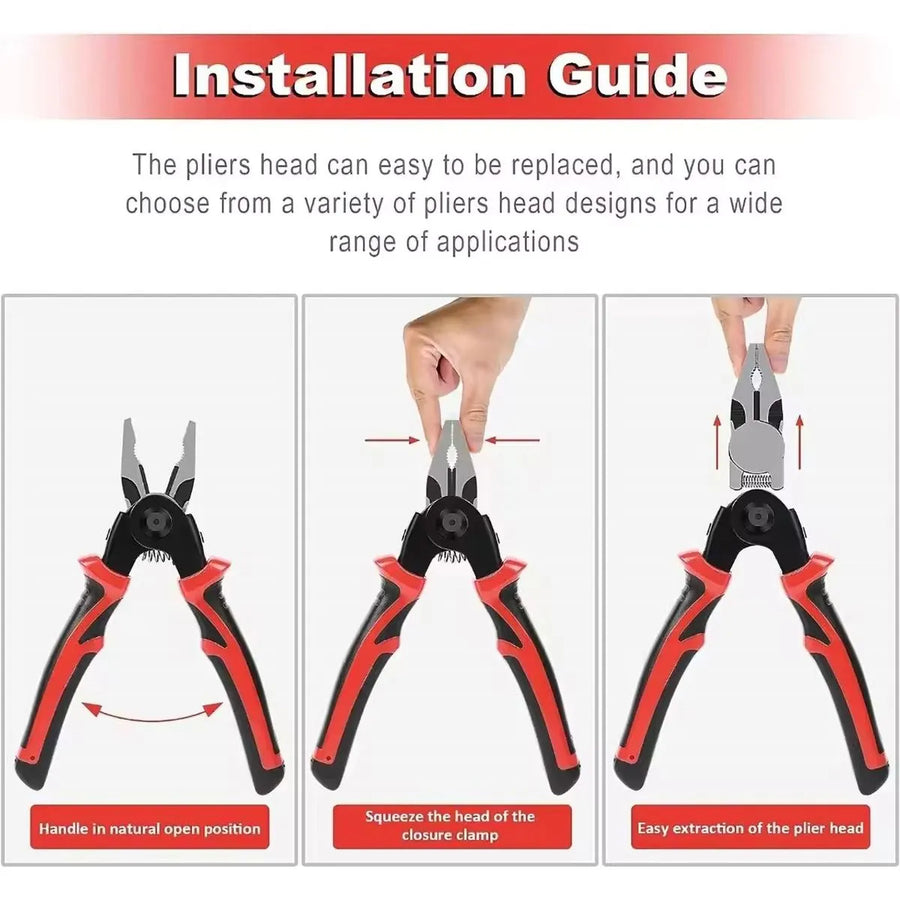 Clește multifuncțional 5 în 1 cu capete interschimbabile, Patent, Taietor Cablu, Dezizolator, Cleste Sertizare, Foarfeca de tabla, cap interschimbabil, maner ergonomic, izolat electric