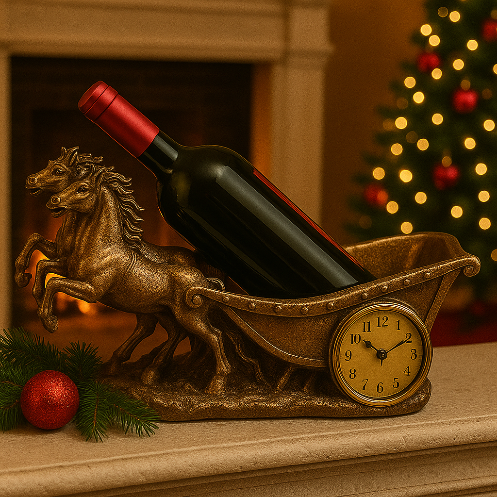 Suport Decorativ pentru Vin cu Ceas – Model Cai / Model Elefant