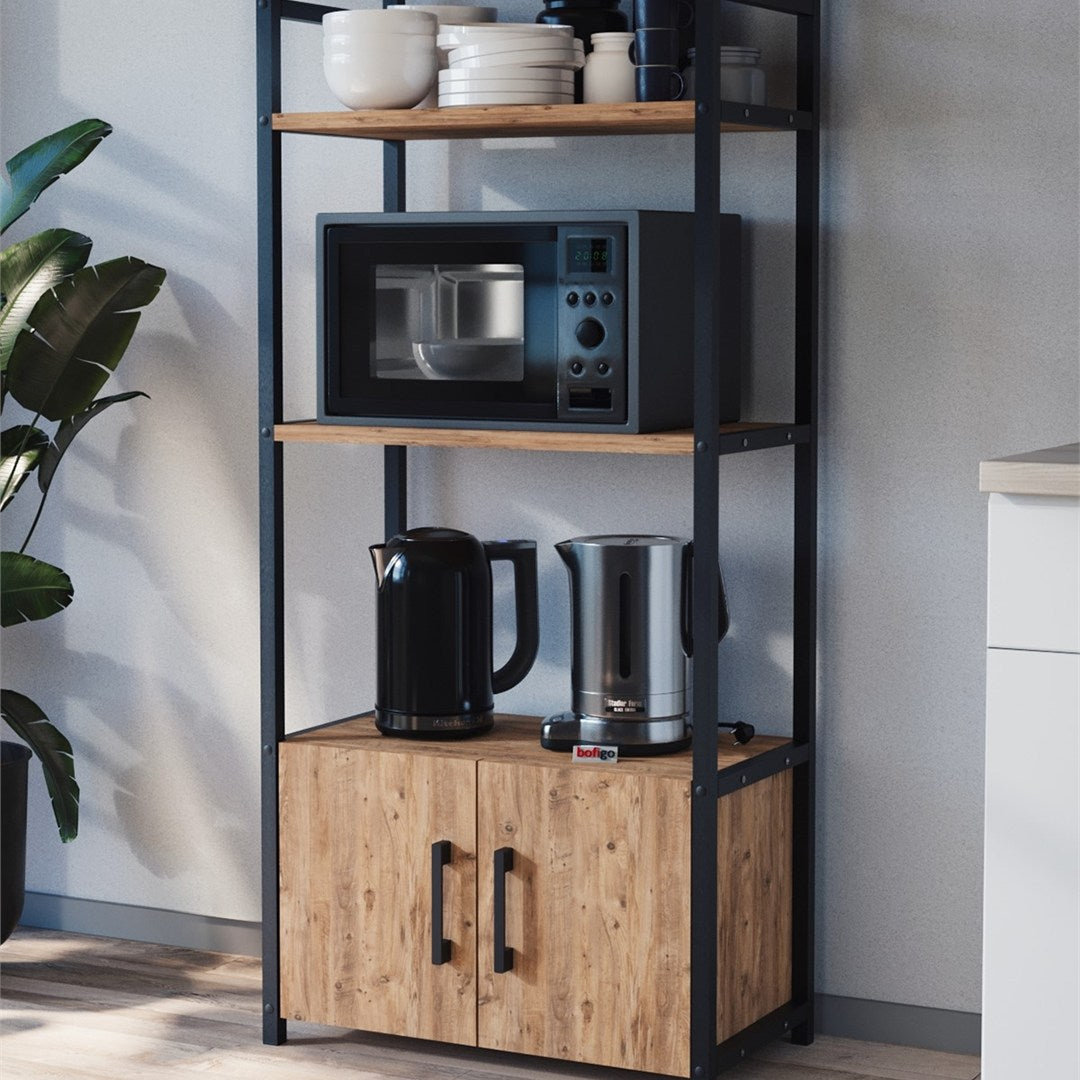 Raft bucatarie Colombia cu 5 rafturi, 70 x 160 cm polite deschise aspect industrial, cadru metalic negru + PAL melaminat 18 mm, capacitate 40 kg per nivel, ideal bucatarie sau camara, stil loft modern Alb - detaliu 5