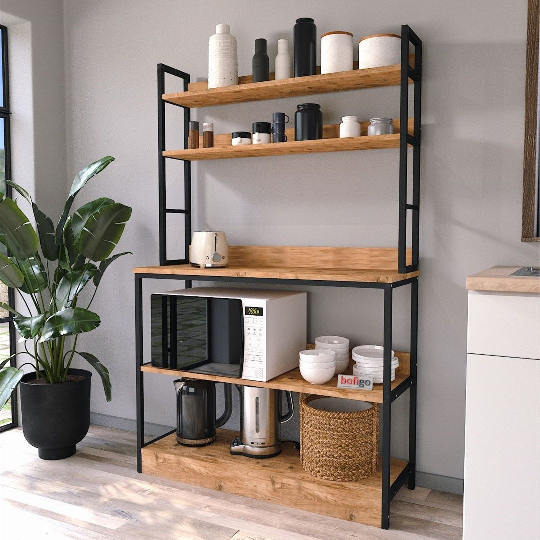 Raft bucatarie Panama cu rafturi deschise si inchise, 80 x 170 cm, suport dedicat microunde si accesorii mari, cadru metalic rezistent + PAL melaminat 18 mm, stil industrial modern pentru bucatarie sau camara Alb - detaliu 3