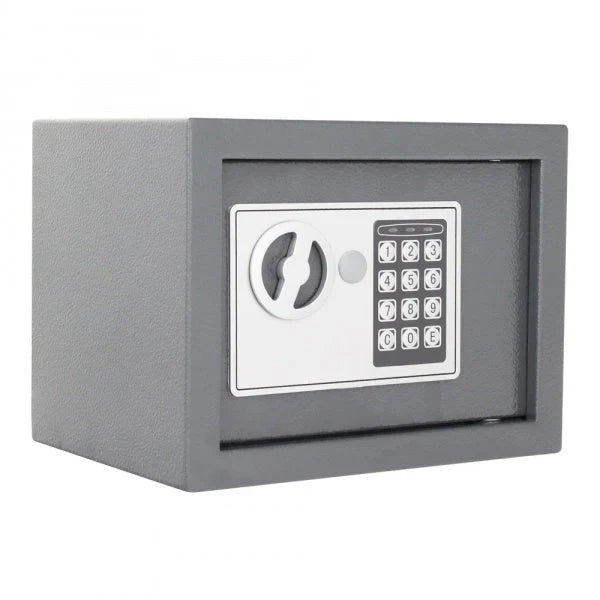Seif metalic din otel cu inchidere electronica si cheie, 23 x 17 x 17 cm