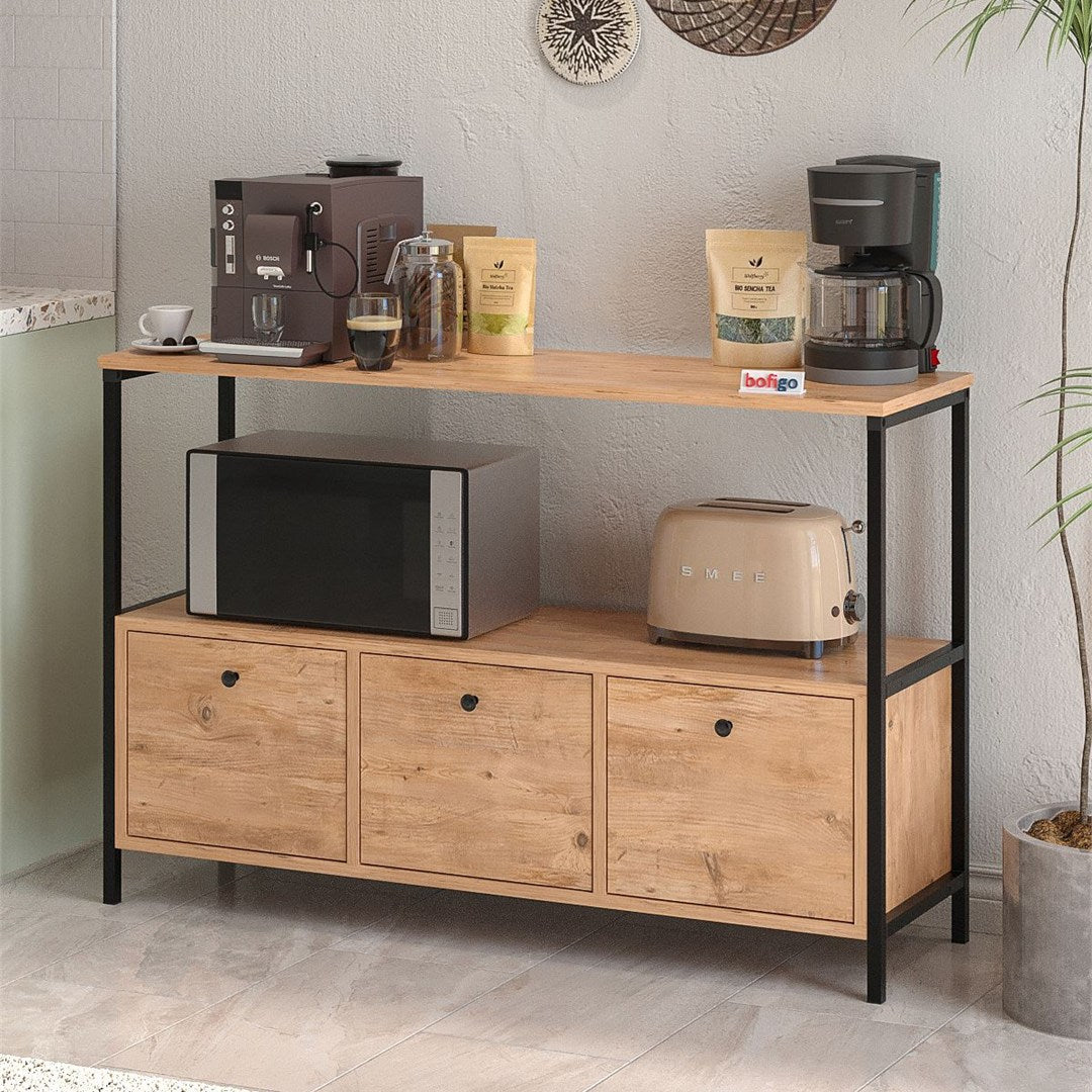 Consola cu usa rabatabila, masa hol 100 x 80 cm, spatiu interior + raft superior pentru decoratiuni sau corespondenta, PAL melaminat 18 mm clasa E1 rezistent la uzura, stil modern scandinav ideal hol sau living Pin natur - vedere principala