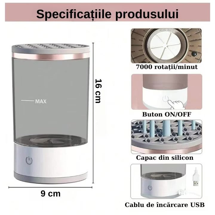 RESIGILAT - Aparat pentru curatat pensule de machiaj 2-in-1, spala si usuca pensulele de machiaj