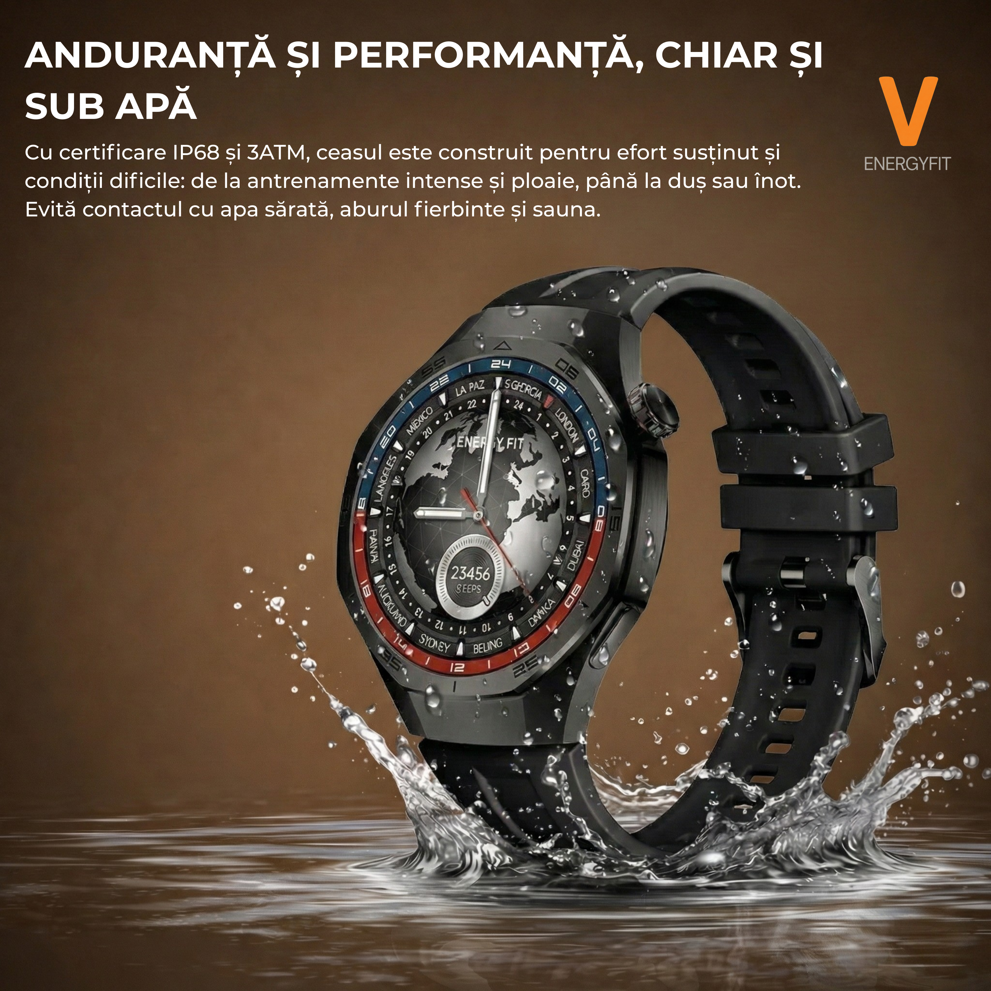 RESIGILAT - Ceas Smartwatch ENERGYFIT, Ecran AMOLED 1.43", Apel Bluetooth, ChatGPT AI, Notificari Romana, Fitness, Sport, Rezistent Apa 5ATM, Incarcare Wireless, 2 Curele, Negru