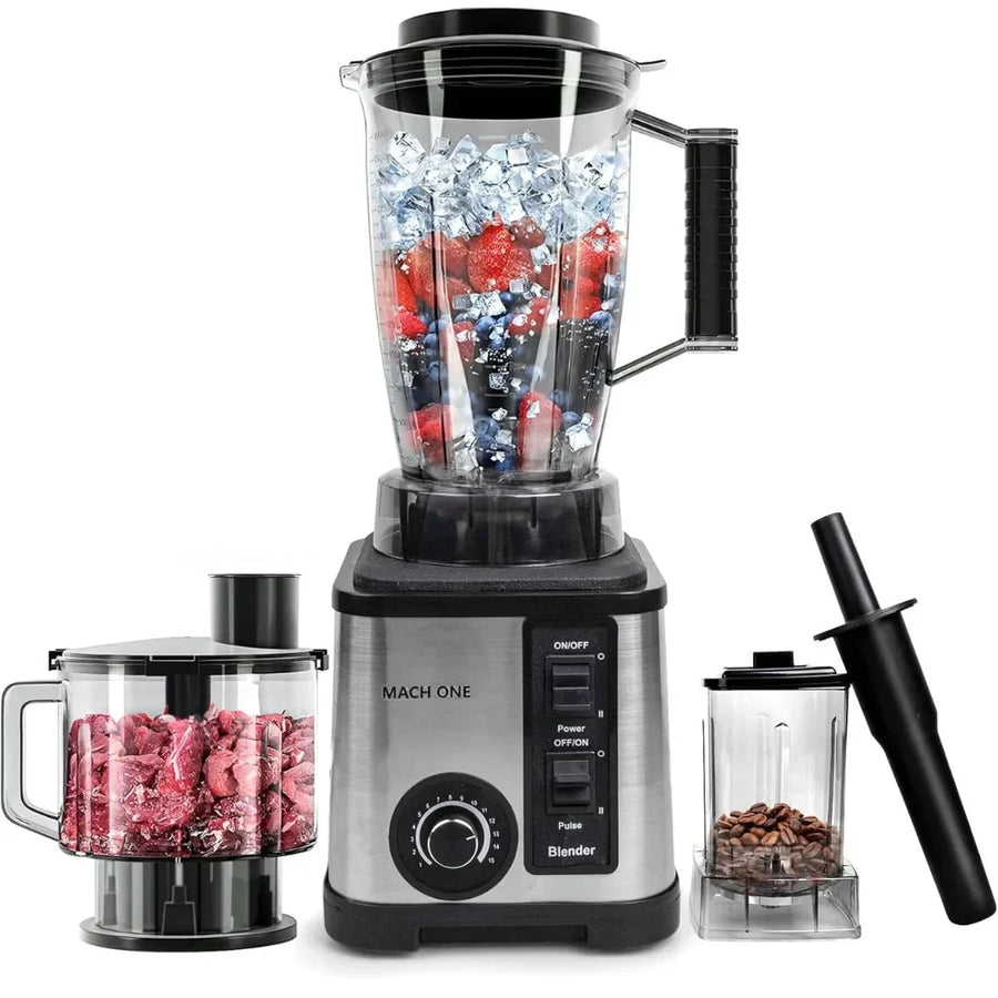 RESIGILAT - Robot de Bucatarie Multifunctional 6-în-1 Mach One BF-5052 – 3 Recipiente, Motor 9500W, 15 Trepte de Viteză, Blender + Tocator + Razatoare