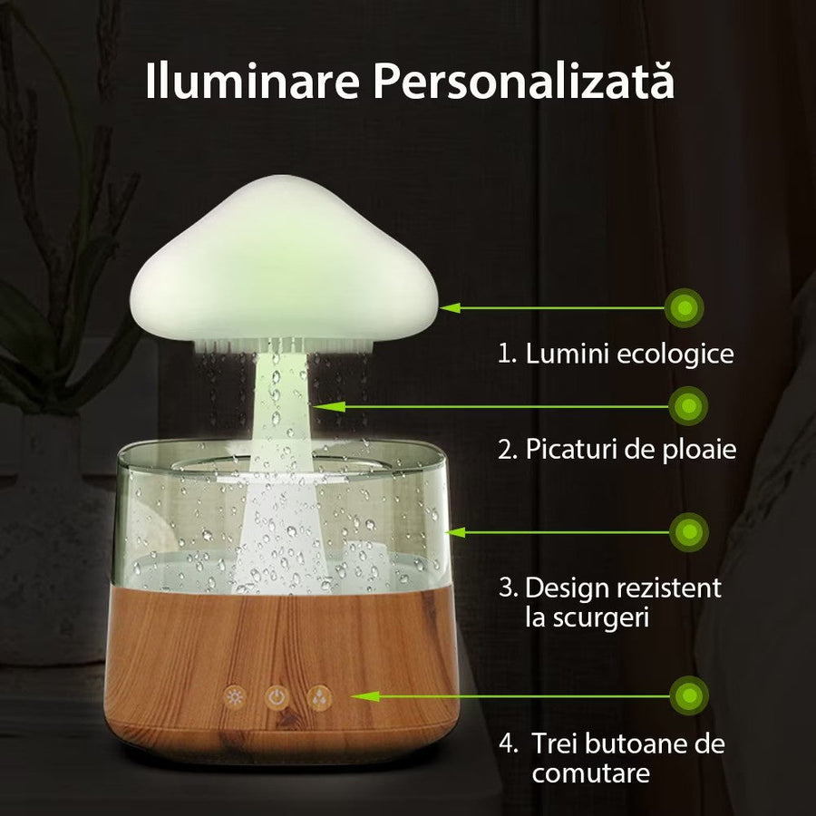 RESIGILAT - Umidificator in forma de norisor, picaturi de ploaie, lemn / plastic