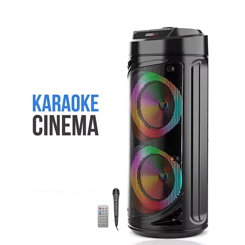Boxa portabila Bluetooth cu difuzoare duale 8 inch, microfon karaoke, sunet puternic, lumini LED, autonomie mare