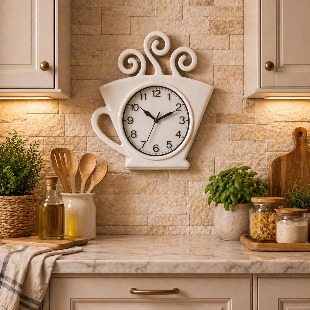 RESIGILAT - Ceas de perete model ceasca cafea 29x27 cm – design decorativ pentru bucatarie sau cafenea