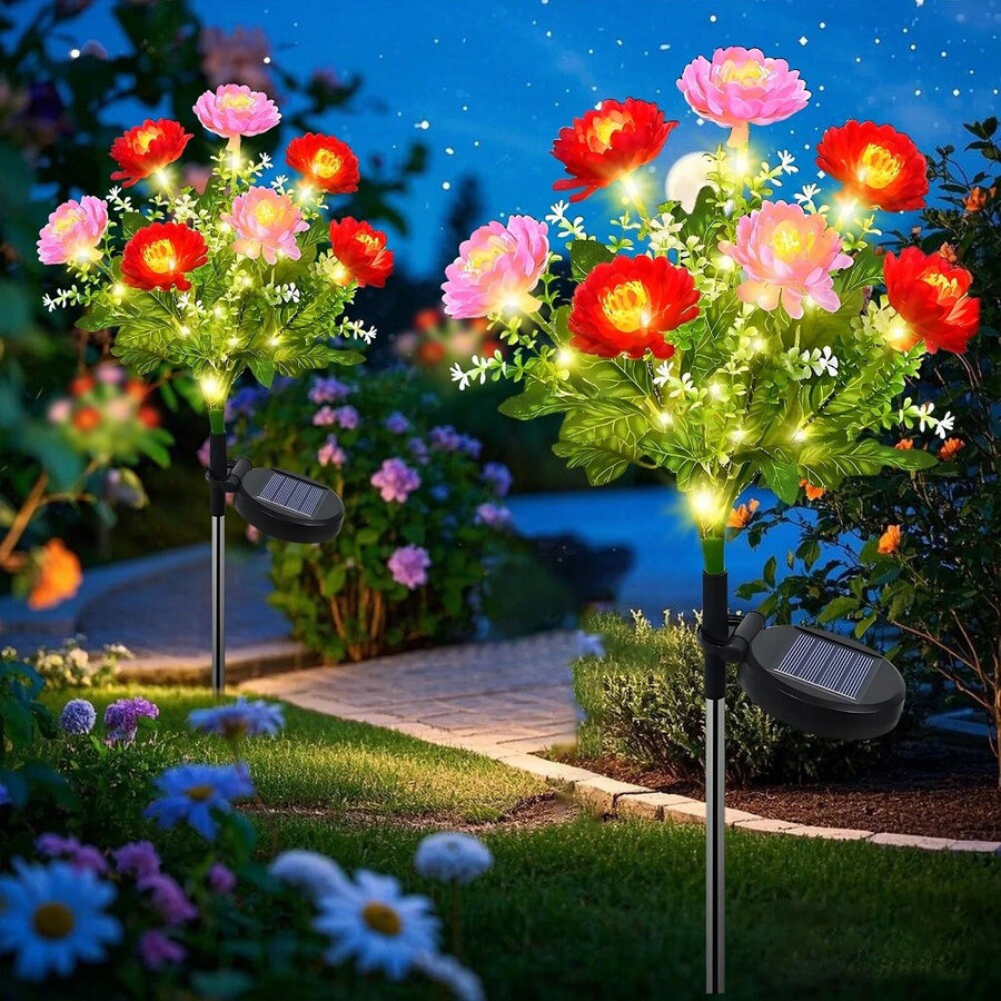 Set 2 Lampi Solare Decorative Bujori Roz 60cm cu LED Alb Cald Gradina - imagine principala
