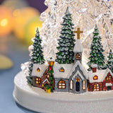 Decorațiune Premium de Crăciun tip Brad cu Sat de Iarnă, Moș Crăciun cu Renii, Lumină LED și Cutie Muzicală – 31,5 × 21 × 21 cm - detaliu produs