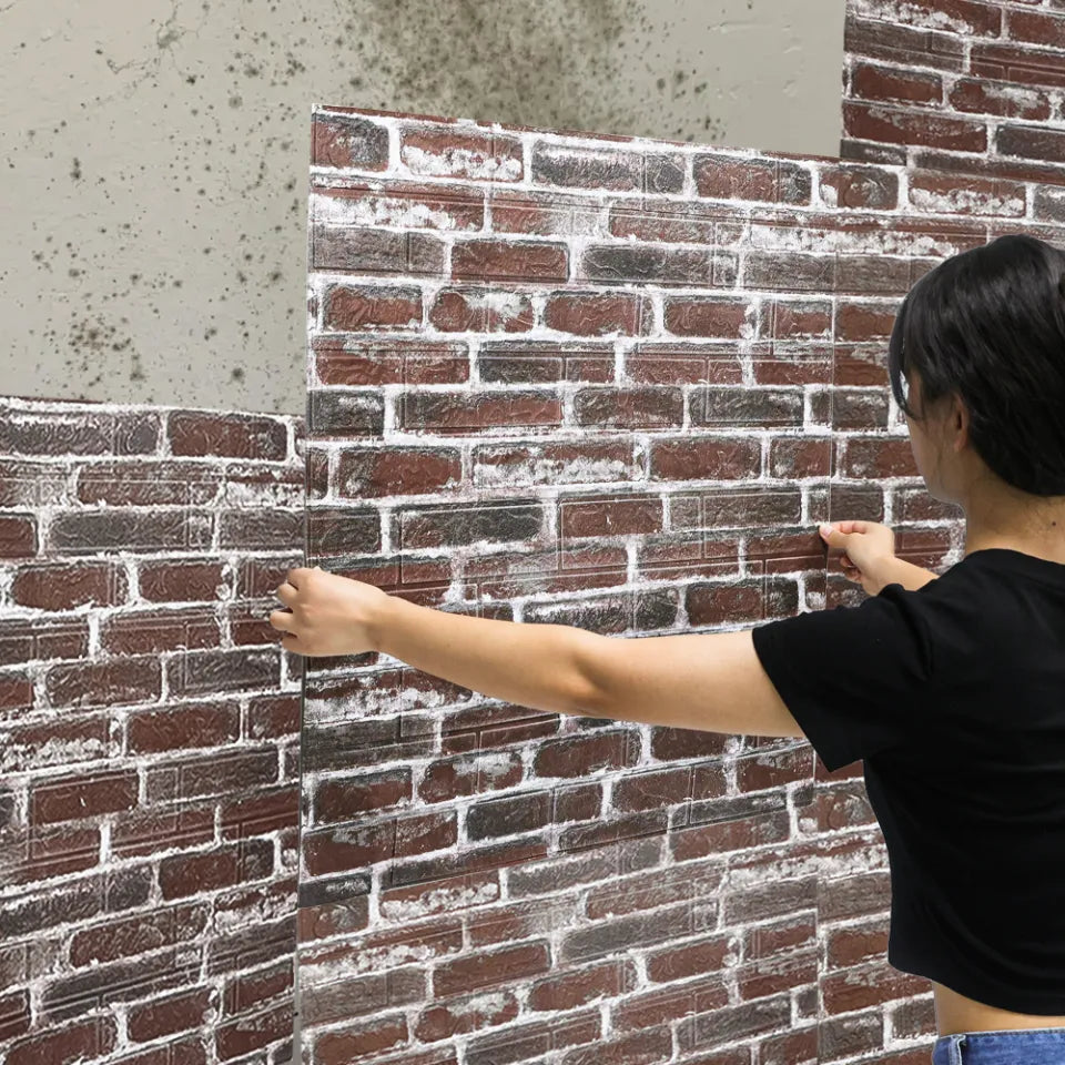 Tapet 3D caramida in relief, maro, auto-adeziv pentru interior, 70 x 77 cm