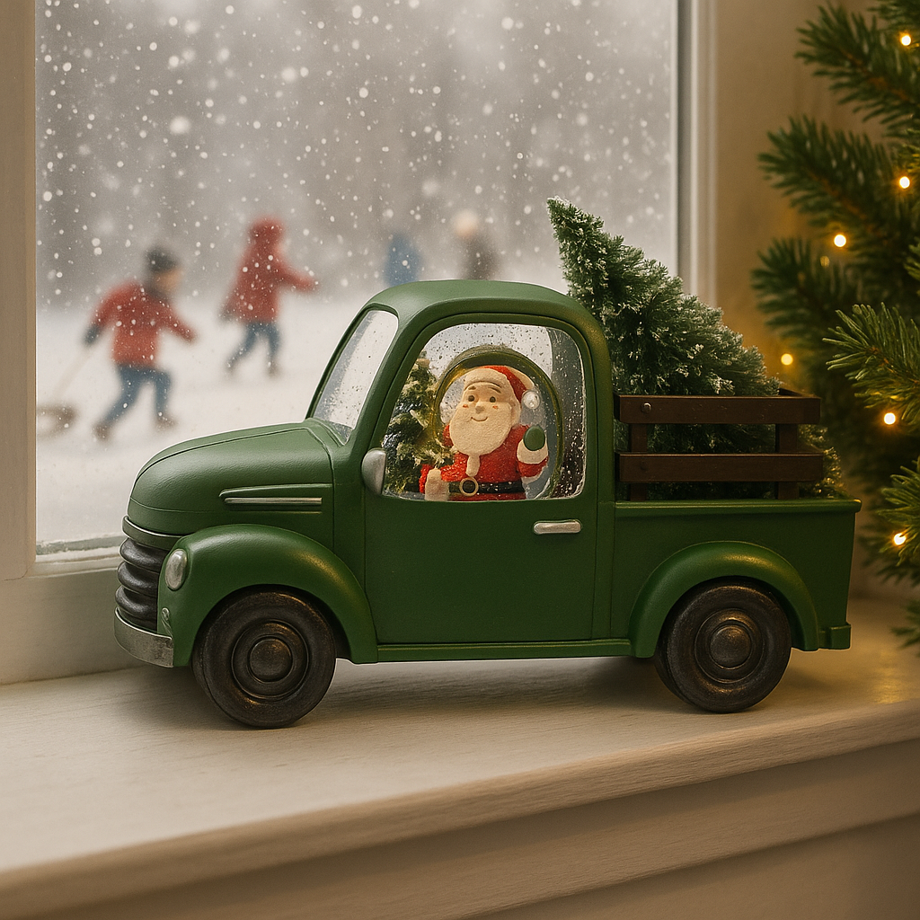 Decoratiune Craciun, Tip Masina, Figurine Mos Craciun cu Bradul, 3 Moduri, Functie Muzicala, Zapada in Miscare 24 x 10 x 19 cm, Alb Cald