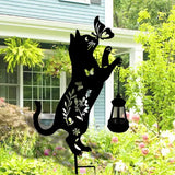 Set 2 Decoratiuni Solare de Gradina Pisica Neagra cu Felinar LED Fluture Metal - detaliu produs