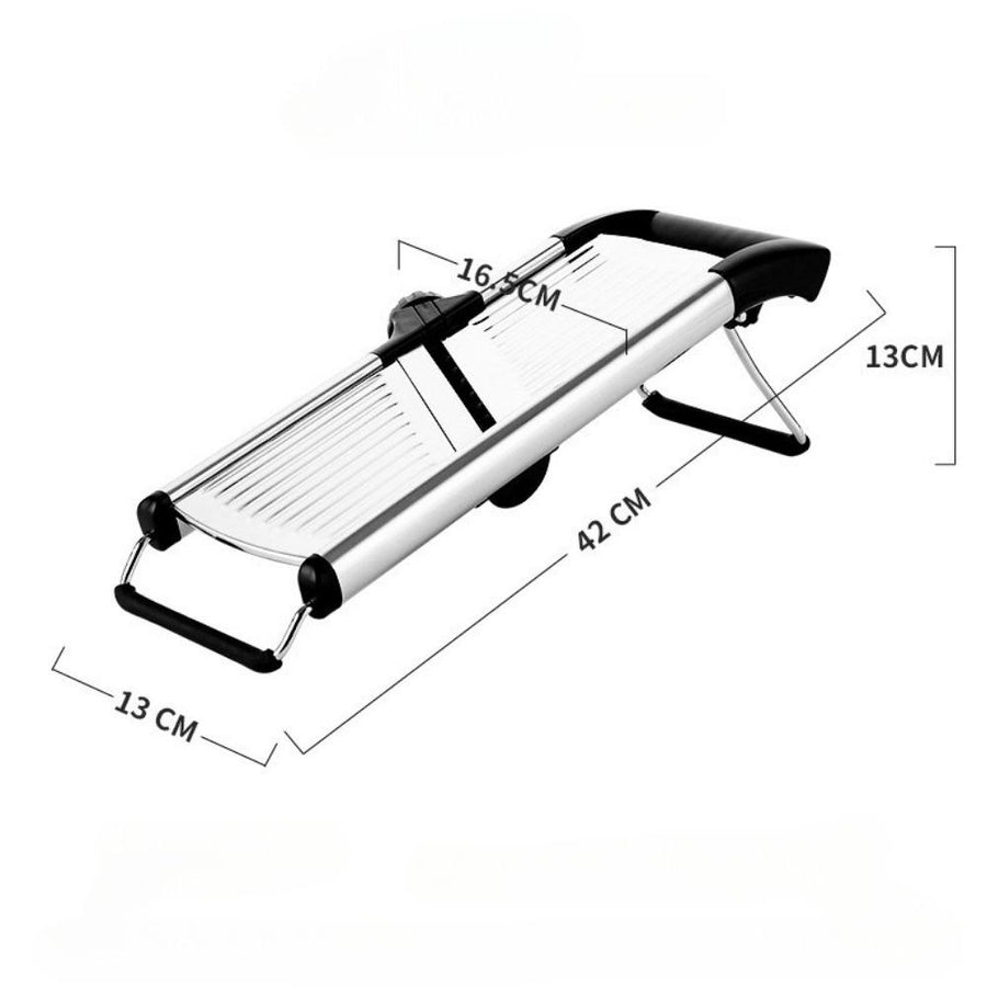 Razatoare Multifunctionala metalica tip mandolina, pentru Legume si Fructe, 5 Taieturi Diferite de la 3 mm la 9 mm Grosime, Lame Detasabile Inox - detaliu produs