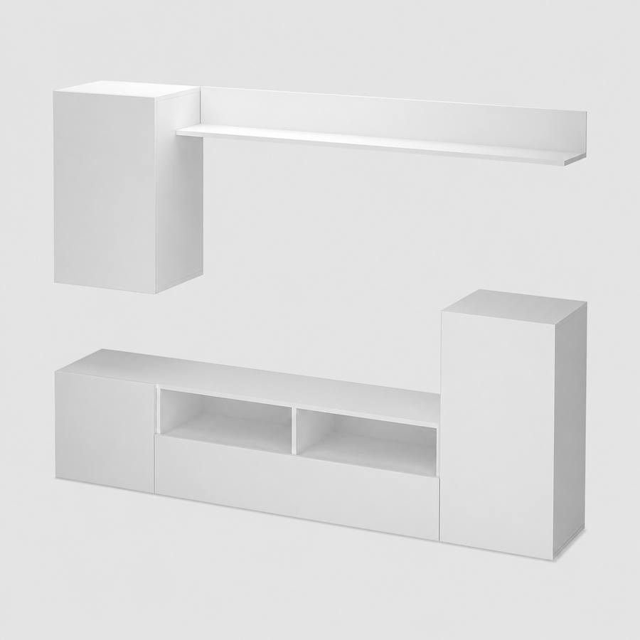 Comoda TV 210x38x90,4 cm, cu dulap suspendat, pentru living
