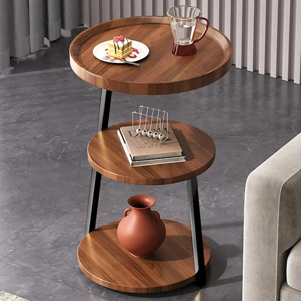 RESIGILAT - Masuta de cafea pentru living cu 3 polite rotunde, MDF, 62cm, negru/wenge