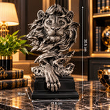 Statueta Decorativa Premium Leu din Rasina pe Soclu Finisaj Metalic Antichizat 30.5cm - detaliu produs