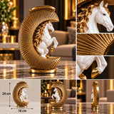 Statuetă Decorativă Premium cu Cal Alb în Semilună Aurie, din Rășină Finisată – 24 × 18 cm - detaliu produs