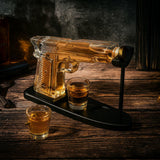Set Decantor Bauturi  Forma Pistol si Gloante 220ml/50ml Sticla Lemn - imagine principala