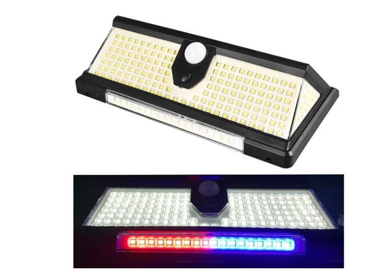 Lampa cu incarcare solara, CL-S190, 190 x LED SMD, 18 leduri rosii/albastre, 4 moduri de functionare, senzor de miscare/amurg/stare de veghe, Negre