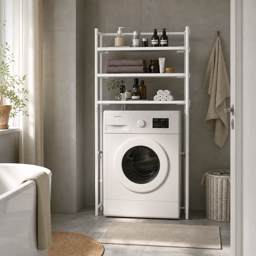Suport Organizator Masina de Spalat 3 Polite Cadru Metalic Alb 72x25x155 cm - detaliu produs