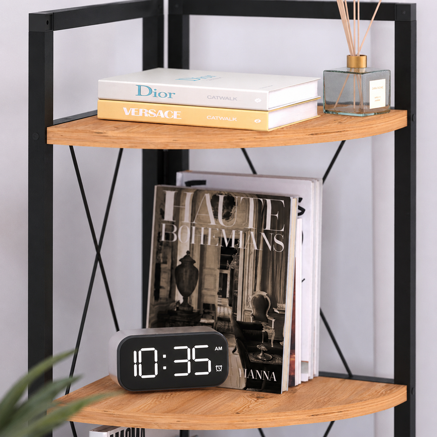 Etajera de colt din PAL si metal 33,5x33,5x87,3 cm, cu 3 rafturi, pentru living, baie sau birou