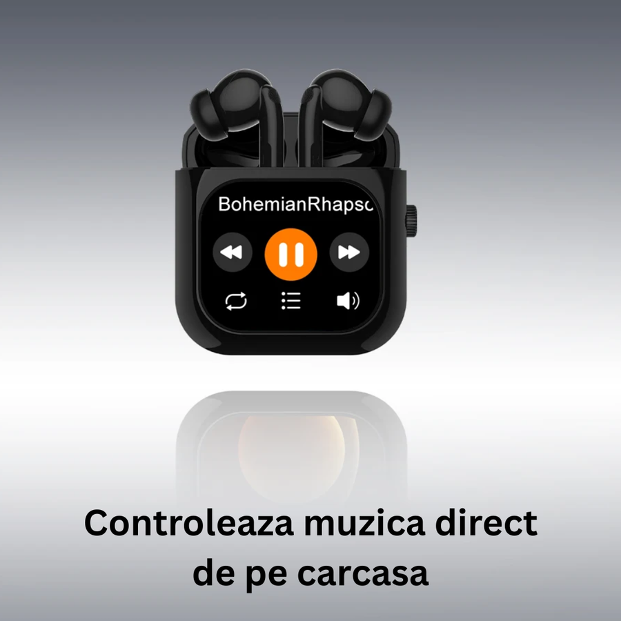 Casti Wireless Bluetooth cu Control Touch si Ecran LCD 2.01 inch, ANC, 512MB Stocare