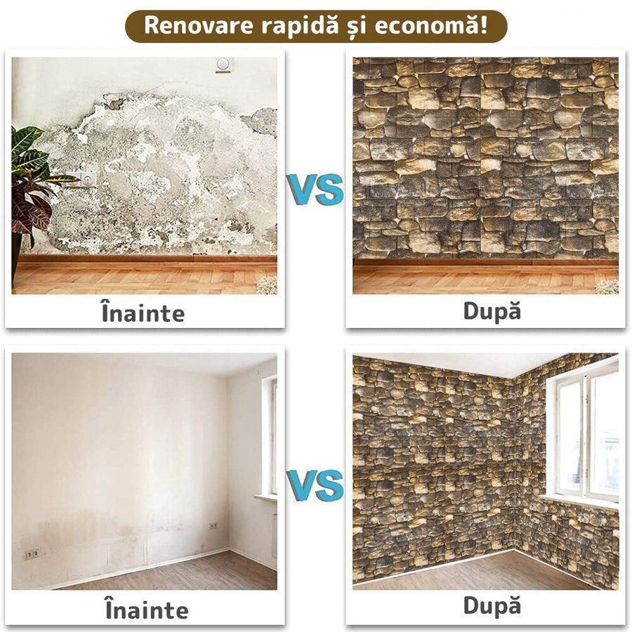 Tapet 3D caramida model piatra naturala auto-adeziv pentru interior, 70 x 77 cm