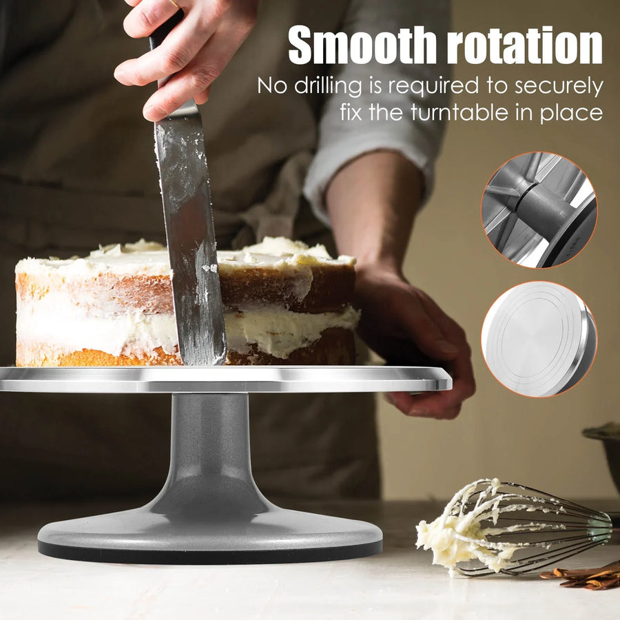 Platou cu picior rotativ pentru decorat tort, aluminiu, diametru 30 cm si picior antiaderent