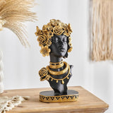 Statueta Africana Bust Negru Auriu Decorativ Raze Flori Trandafiri Luxury 35cm - detaliu produs