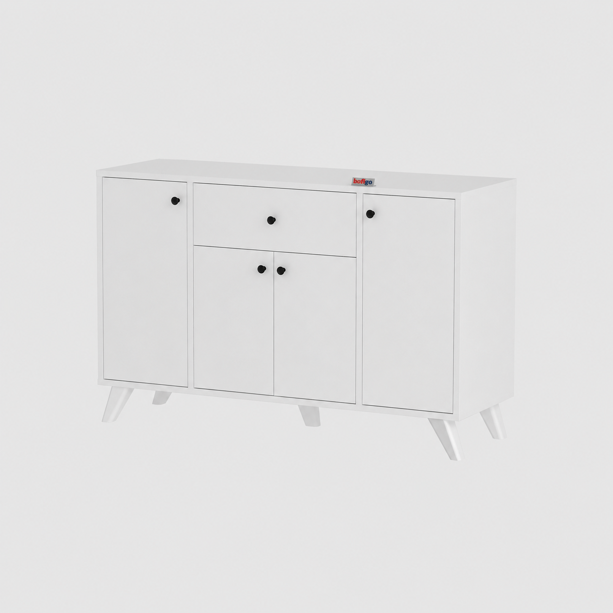 Dulap multifunctional 120x43,4x89 cm, cu 4 usi si sertare, pentru bucatarie, camara sau colt de cafea, alb