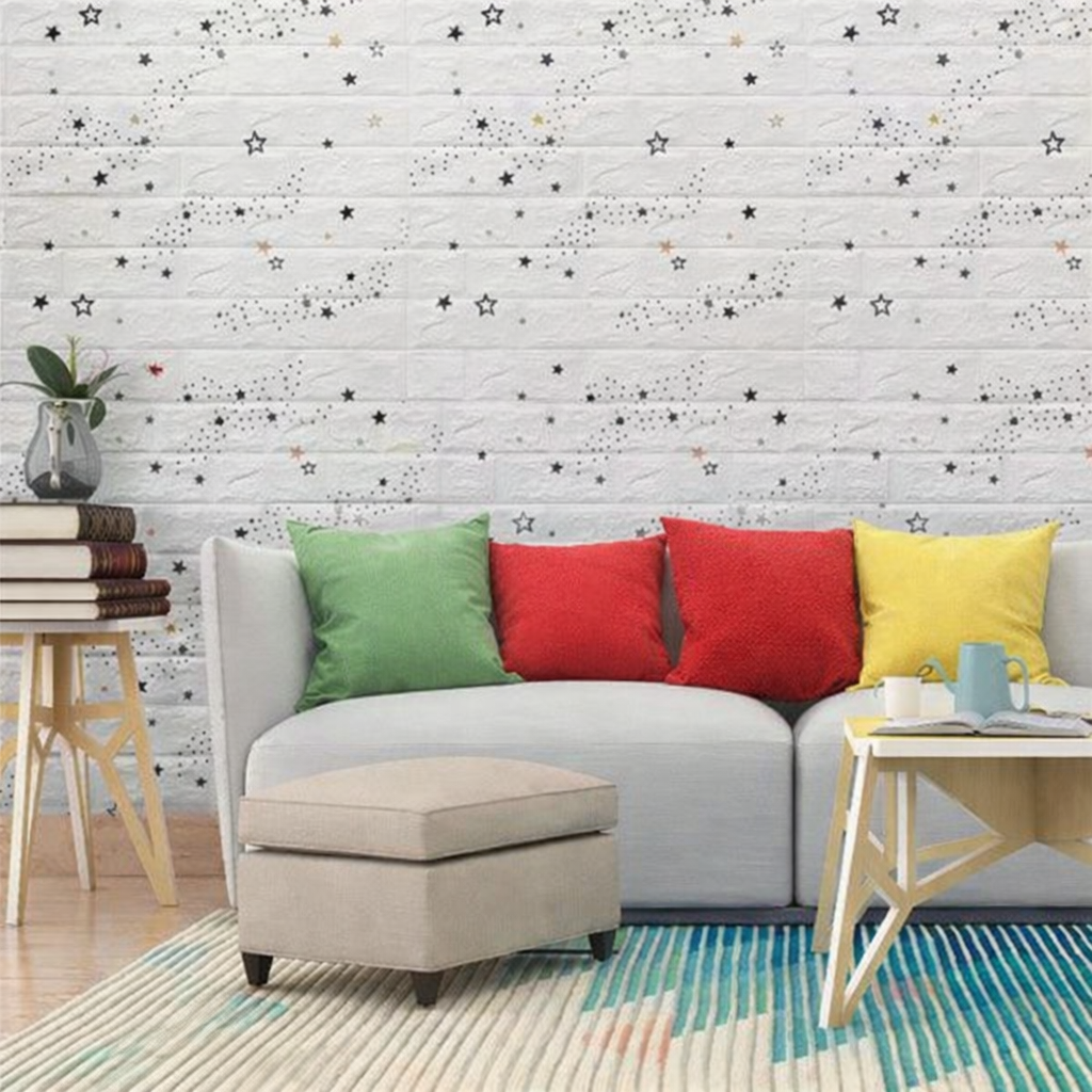 Tapet 3D caramida cu stelute auto-adeziv pentru interior, 70 x 77 cm