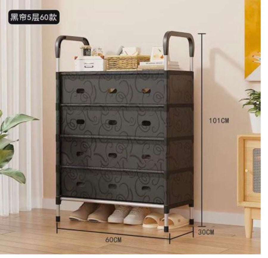 Pantofar Organizator 5 Niveluri cu Sertare Textile Design Modern Negru 101 x 30 x 60cm