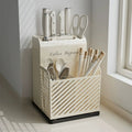 Suport ustensile bucatarie, recipient cutite, 3 compartimente, plastic, 21 x 16 x 15 cm, alb