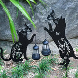 Set 2 Decoratiuni Solare de Gradina Pisica Neagra cu Felinar LED Fluture Metal - detaliu produs
