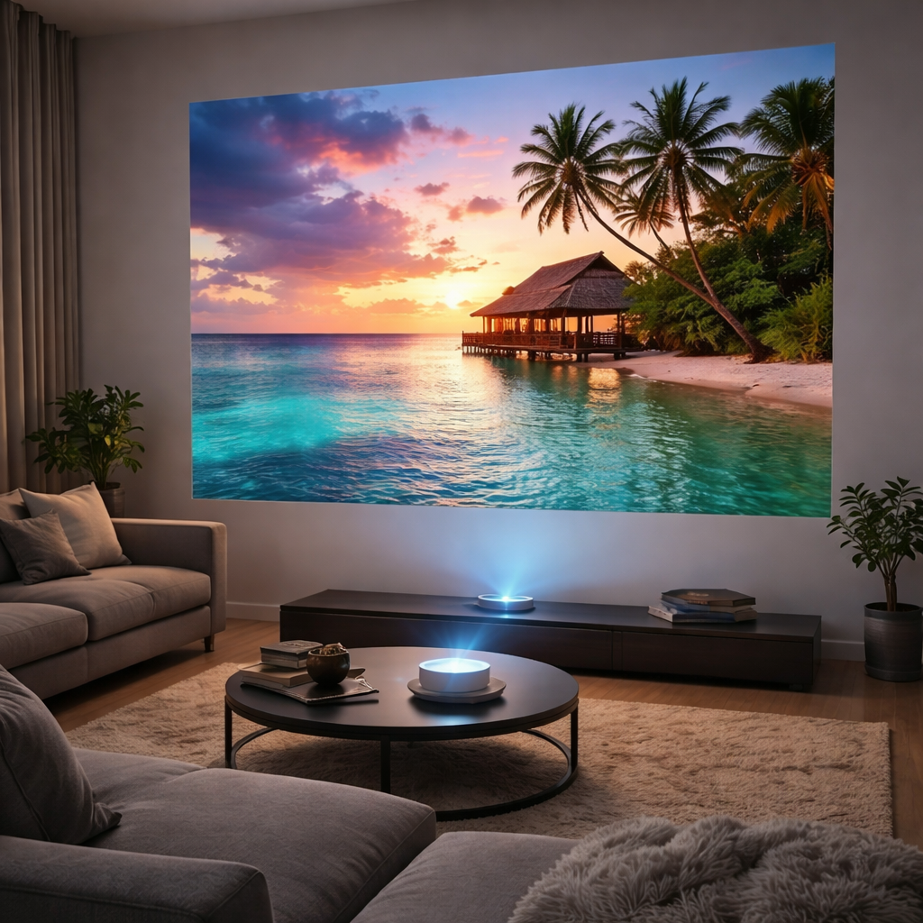 Video proiector Wireless Smartix T269 Full HD 1080p, Wi-Fi + BT 5.0 Dual Band, 25DB, Ecran mare de 200 inch, Alb