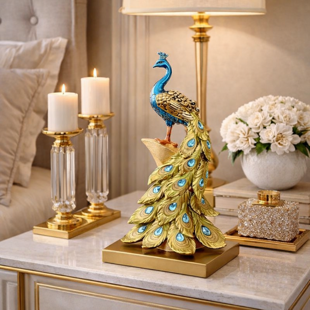 Statueta Decorativa Paun Elegant 40 cm din Rasina