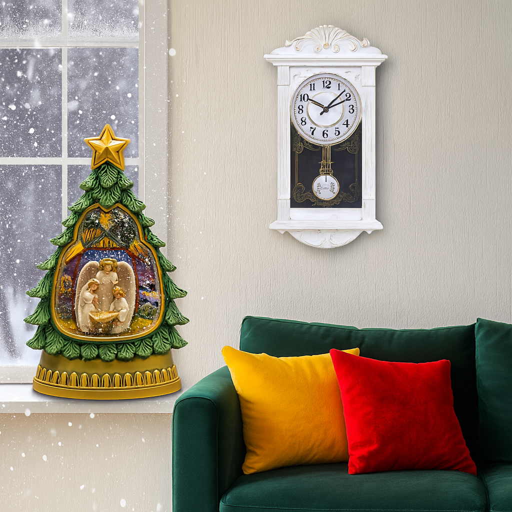 Ceas de perete vintage cu pendul, aspect lemn, 41 cm x 22 cm x 7 cm