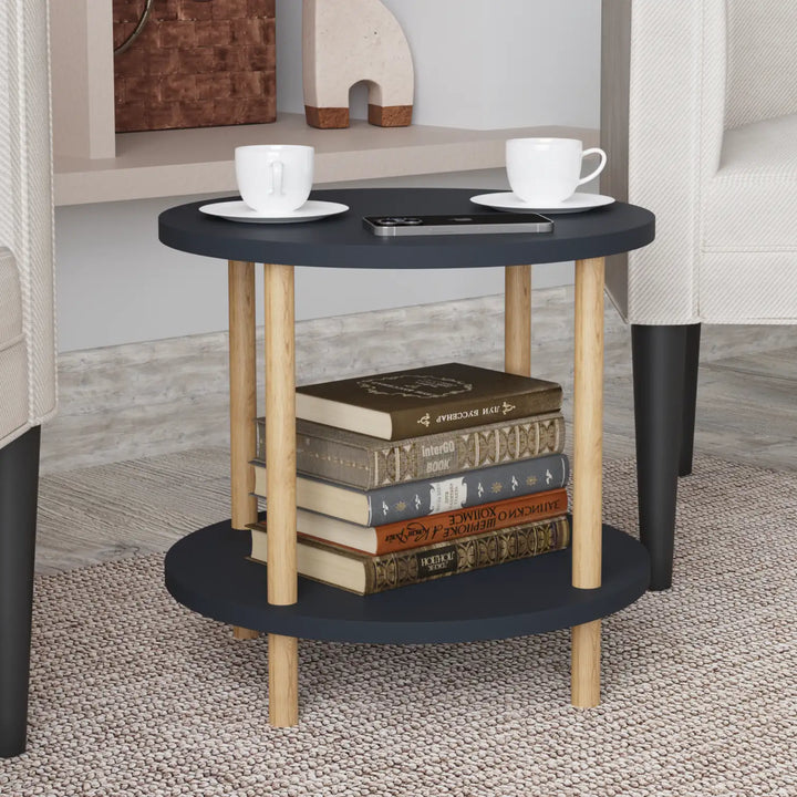 Masuta Cafea Rotunda Lemn Picioare Metalice Design Modern Gri Antracit - detaliu produs