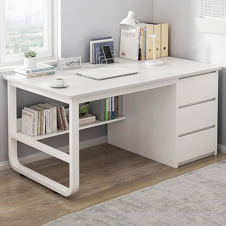 Birou minimalist alb cu rafturi - 160x60x73 cm, ideal pentru spații mici, lucru și studiu - detaliu produs