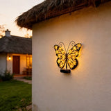 Set 2 Fluturi Solari Decorativi cu Lumini LED Roz Galben pentru Perete Gard - detaliu produs